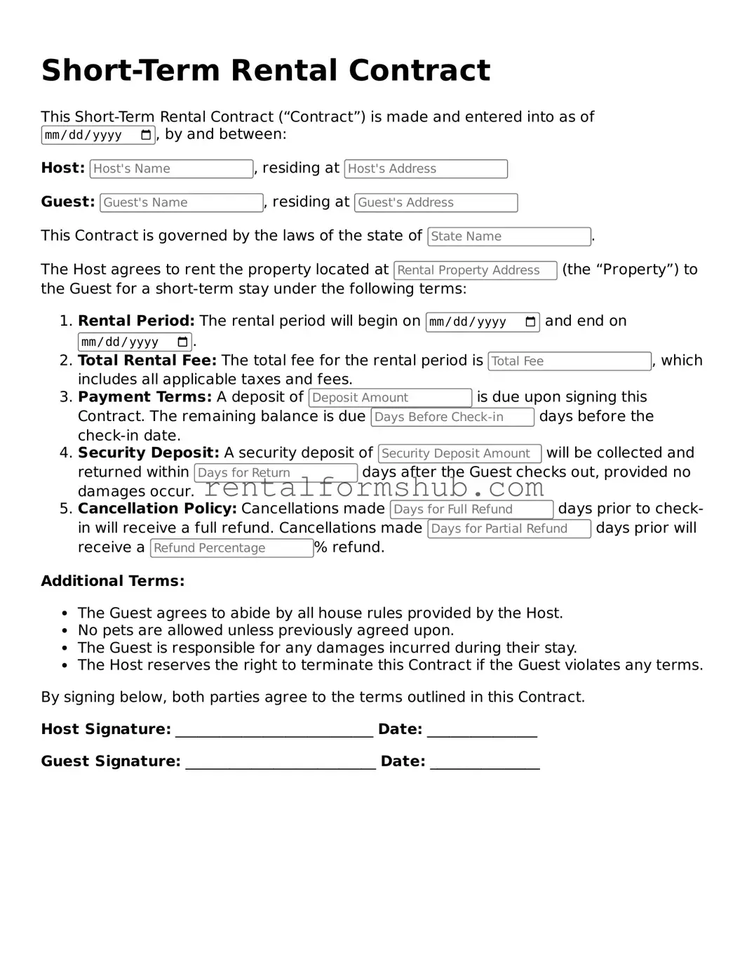 Blank Short-Term Rental Contract Template