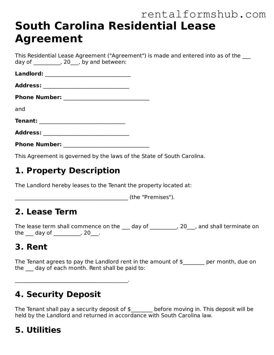Official South Carolina Residential Lease Agreement Template