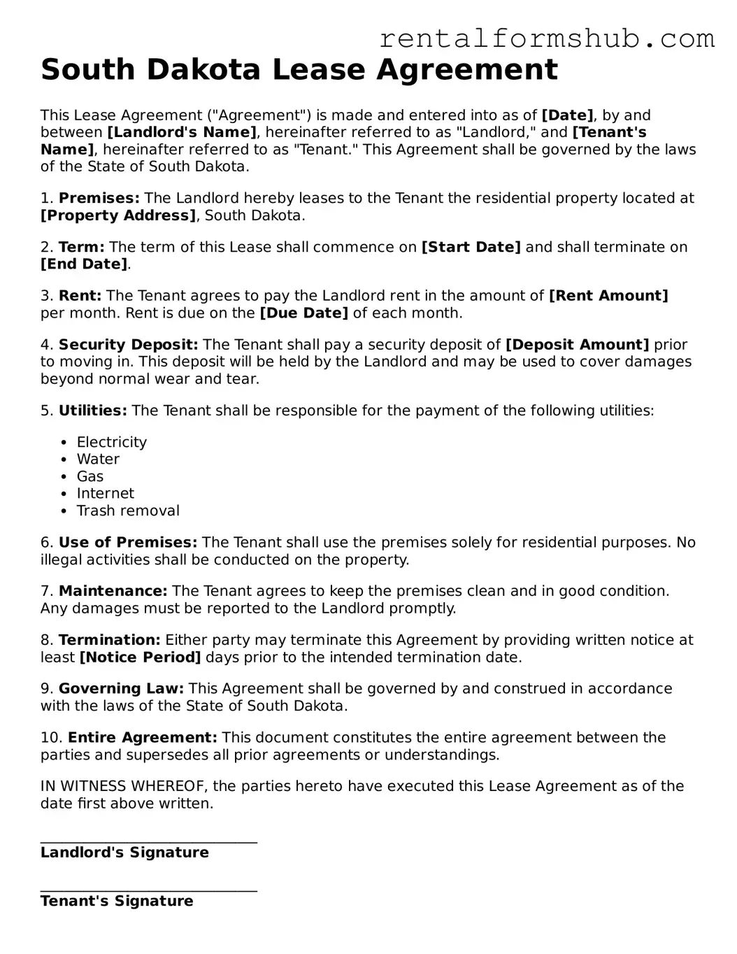 Official South Dakota Lease Agreement Template