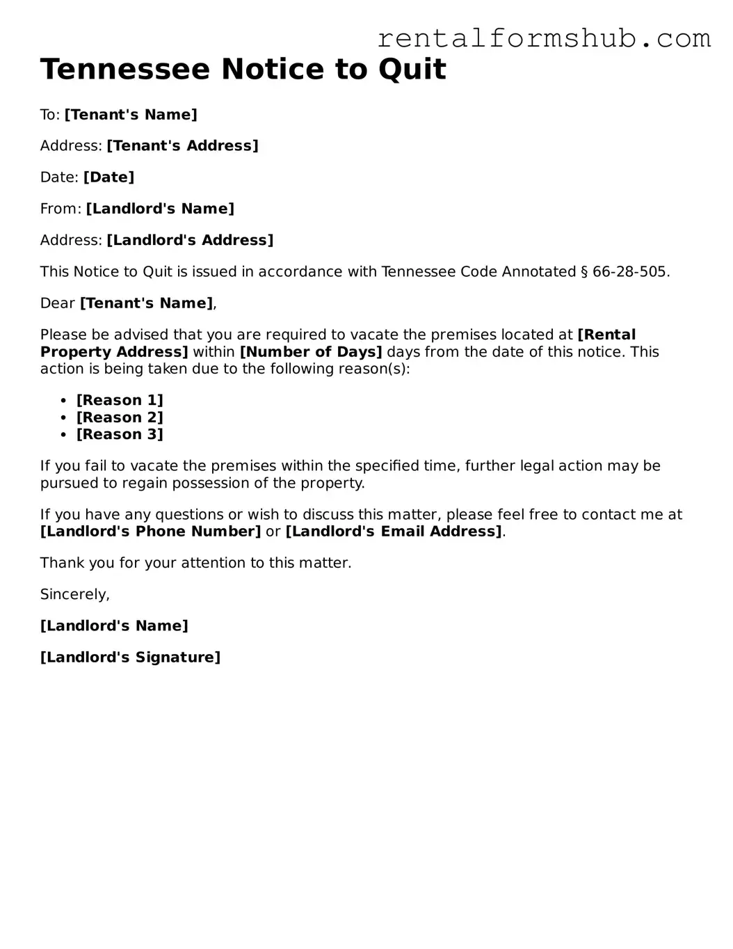 Official Tennessee Notice to Quit Template