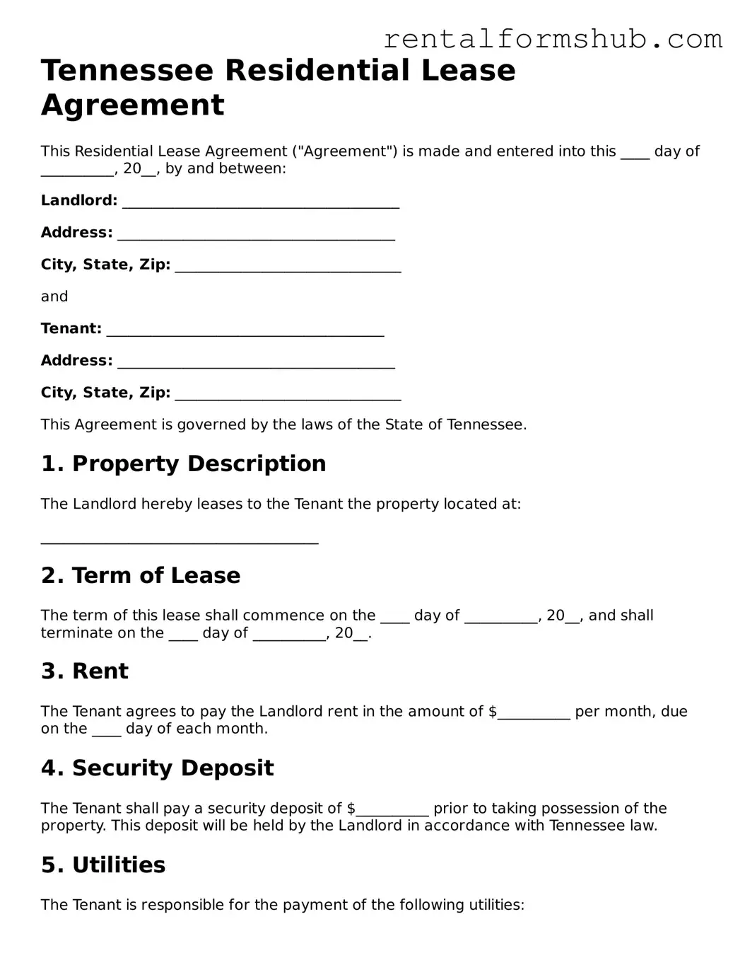 Official Tennessee Residential Lease Agreement Template