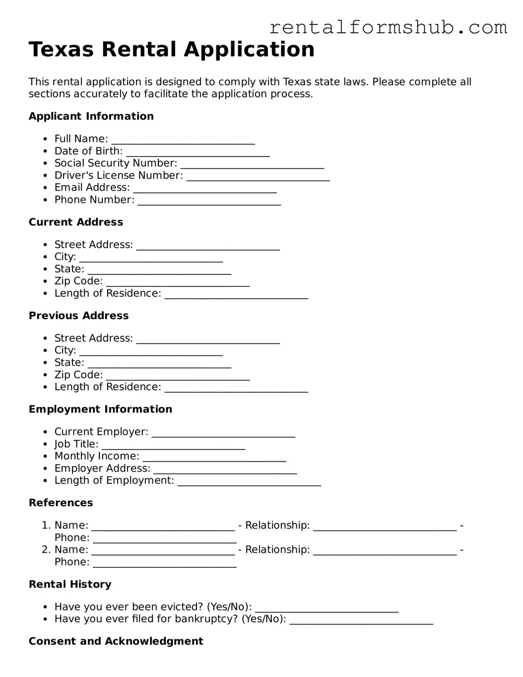 Official Texas Rental Application Template