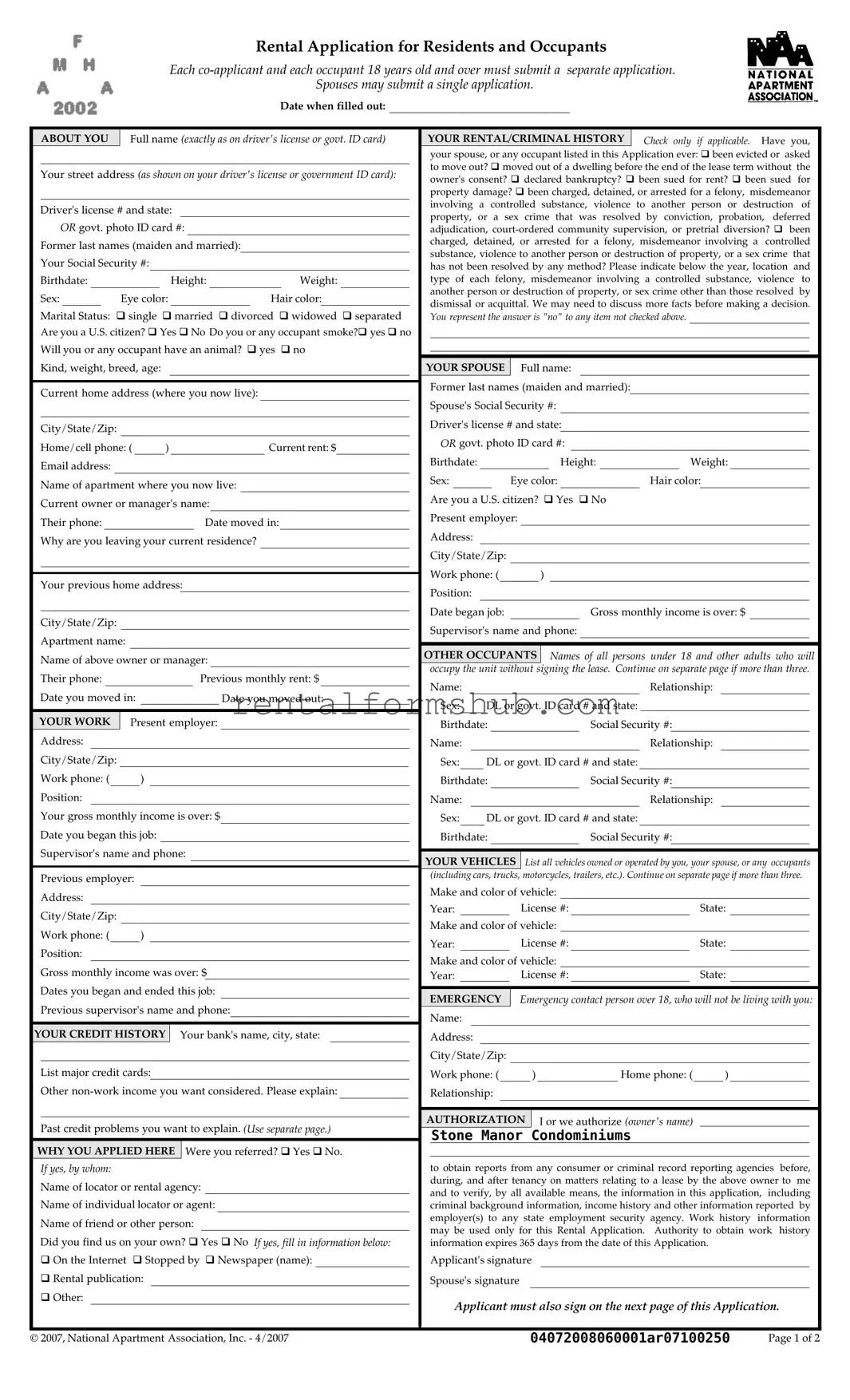 Fill Out a Valid National Apartment Association Rental Form