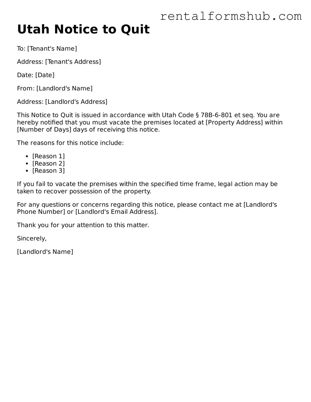 Official Utah Notice to Quit Template