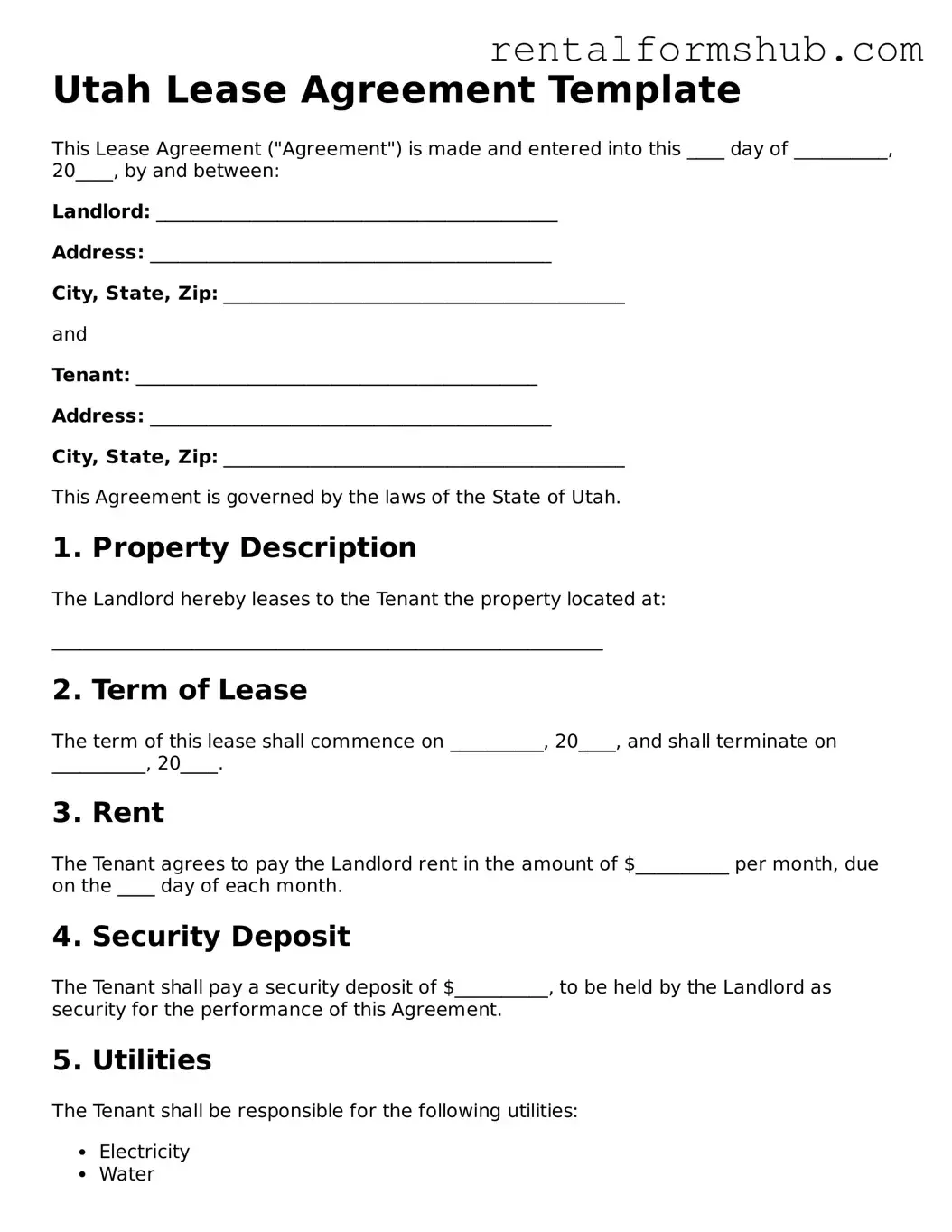 Official Utah Lease Agreement Template