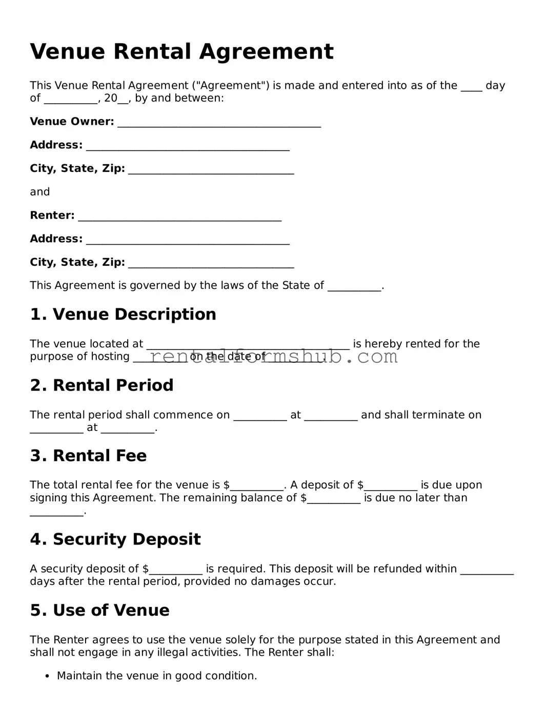 Blank Venue Rental Agreement Template