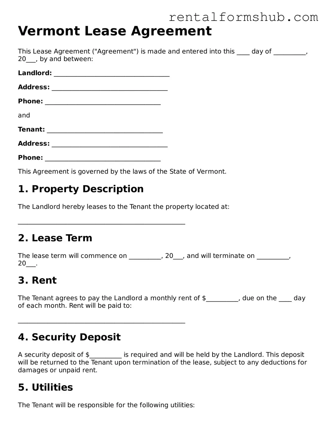 Official Vermont Lease Agreement Template