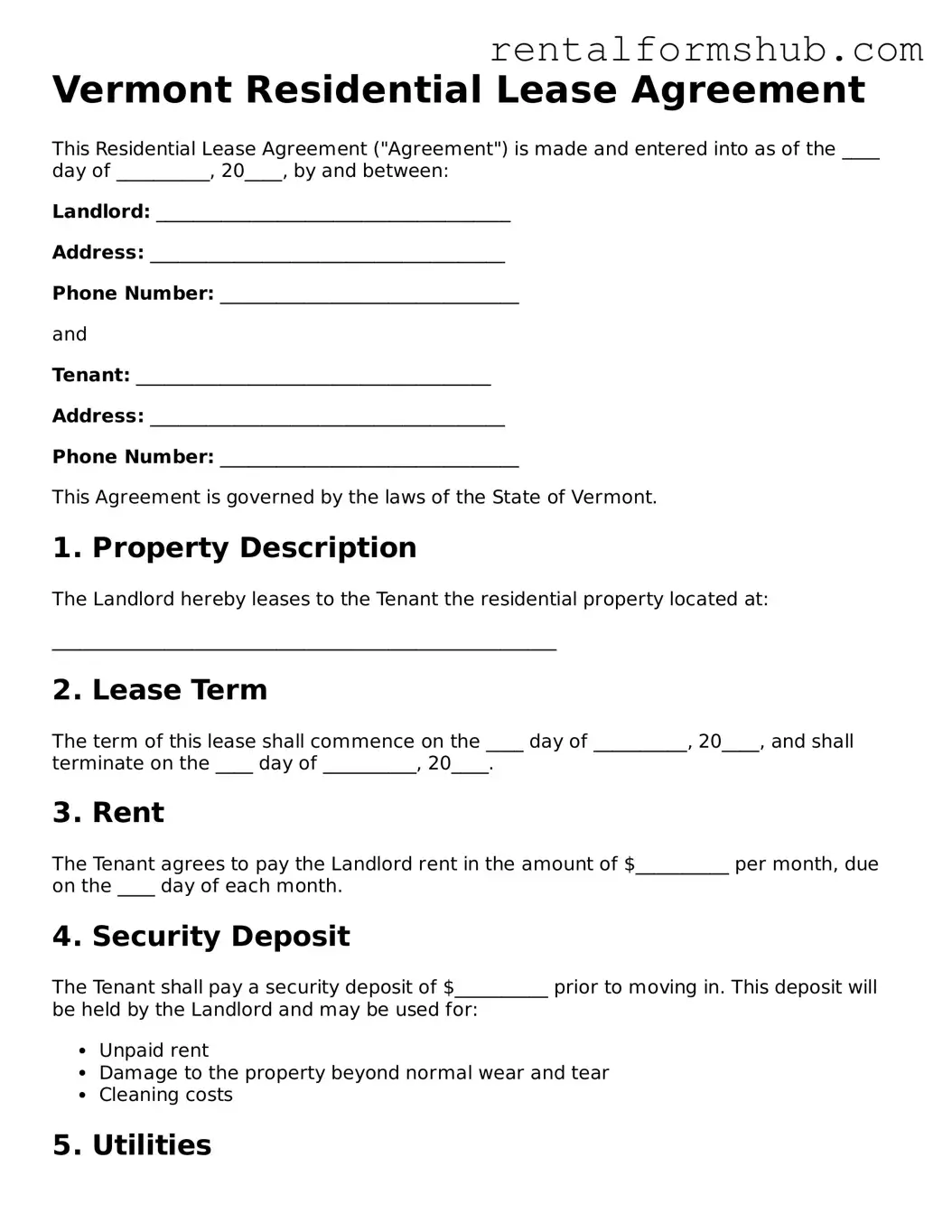 Official Vermont Residential Lease Agreement Template