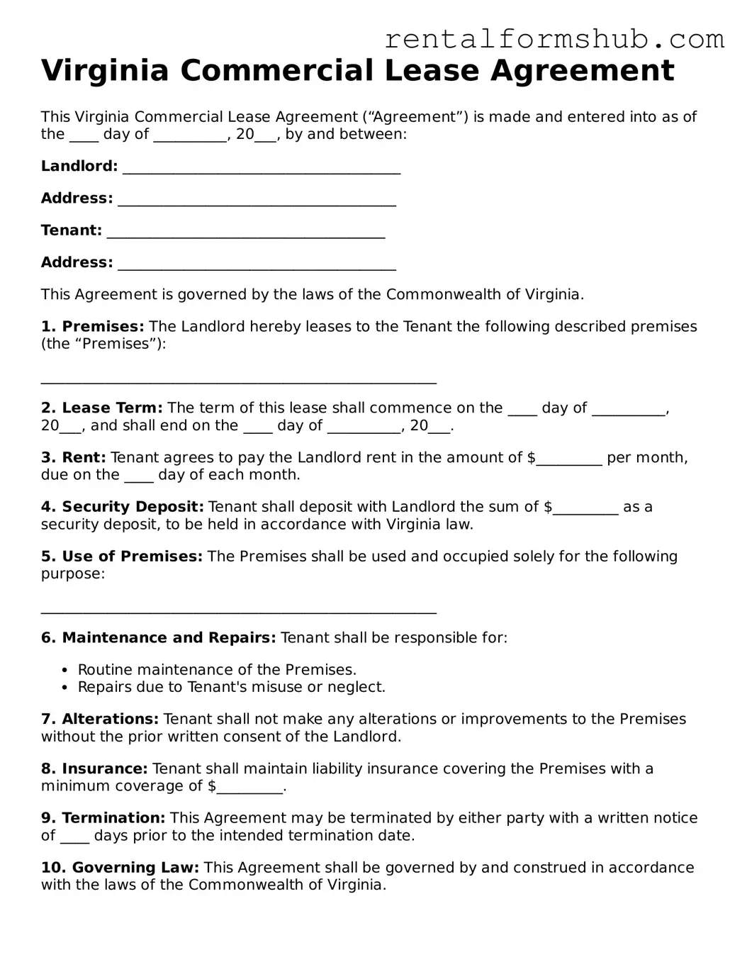 Official Virginia Commercial Lease Agreement Template