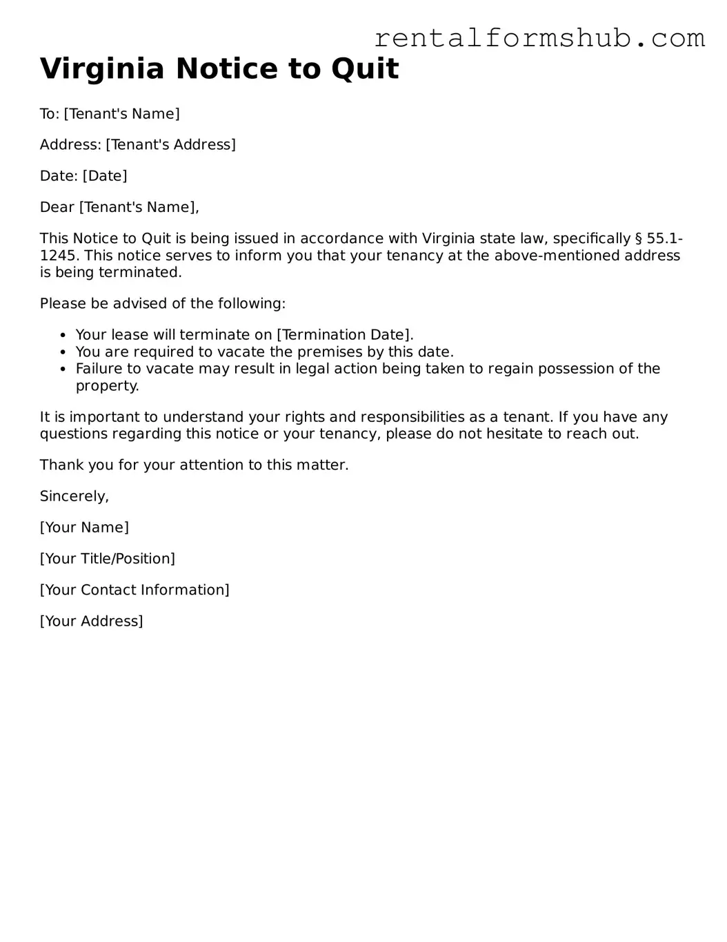 Official Virginia Notice to Quit Template