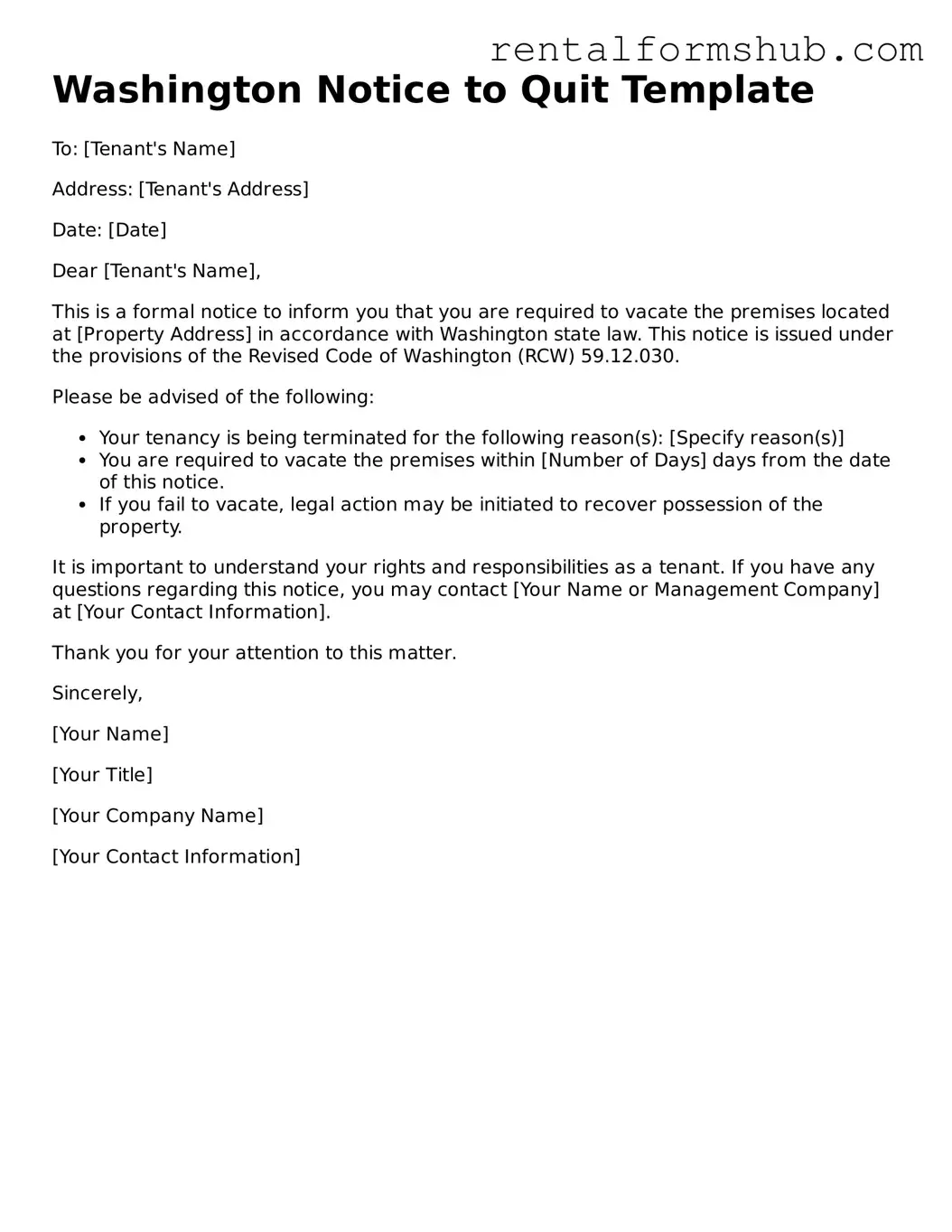 Official Washington Notice to Quit Template