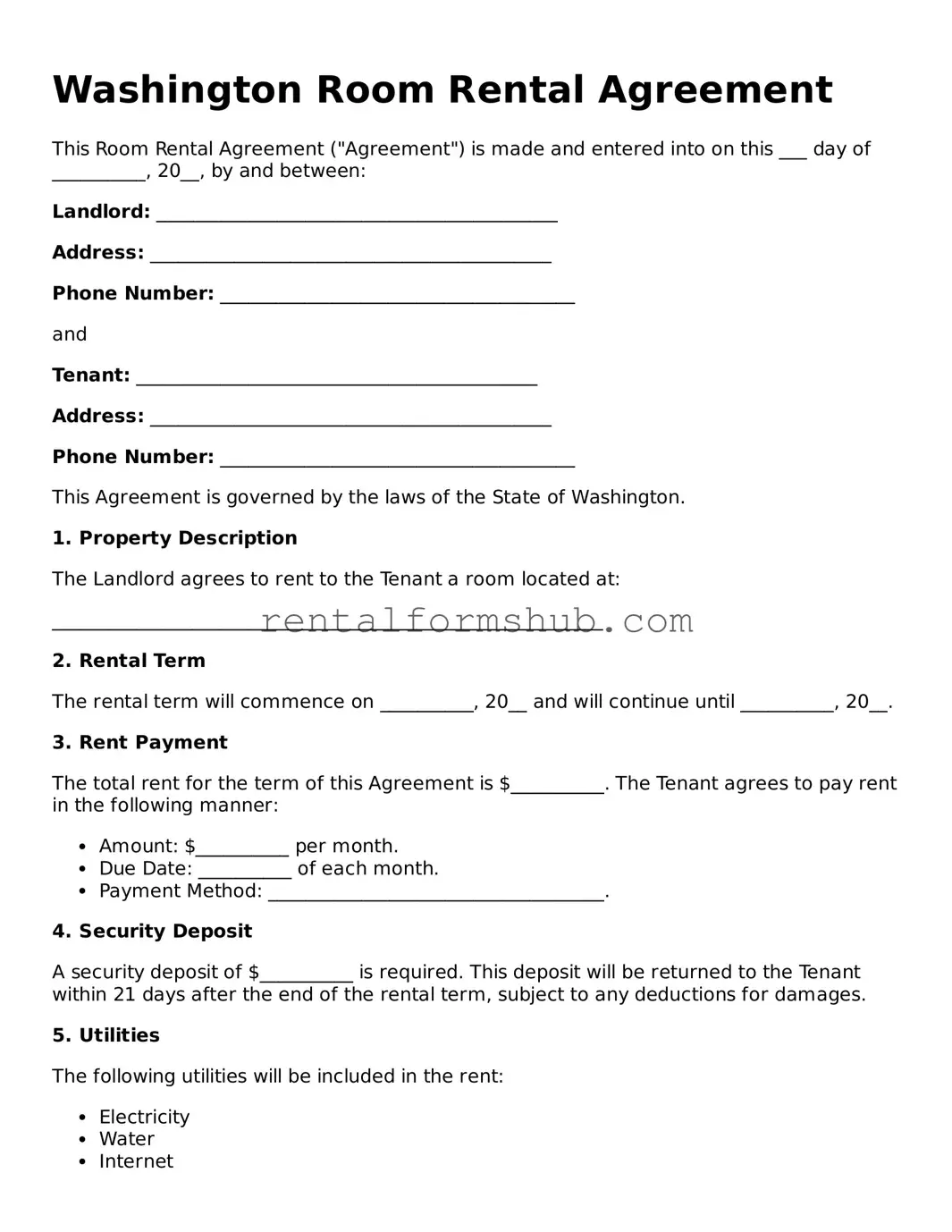 Official Washington Room Rental Agreement Template