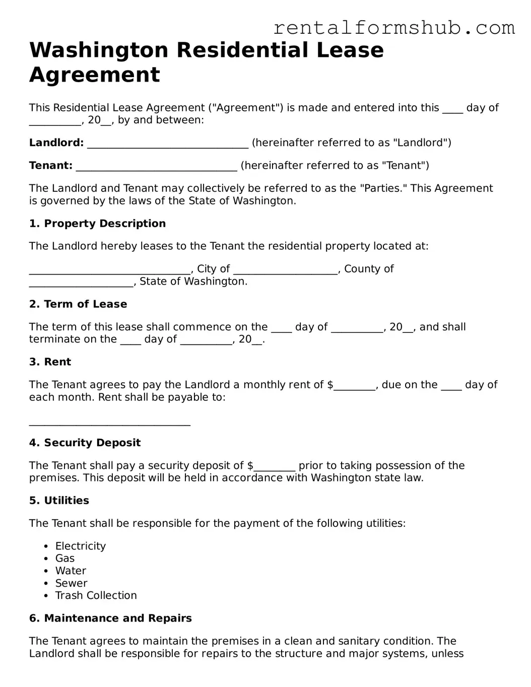 Official Washington Residential Lease Agreement Template