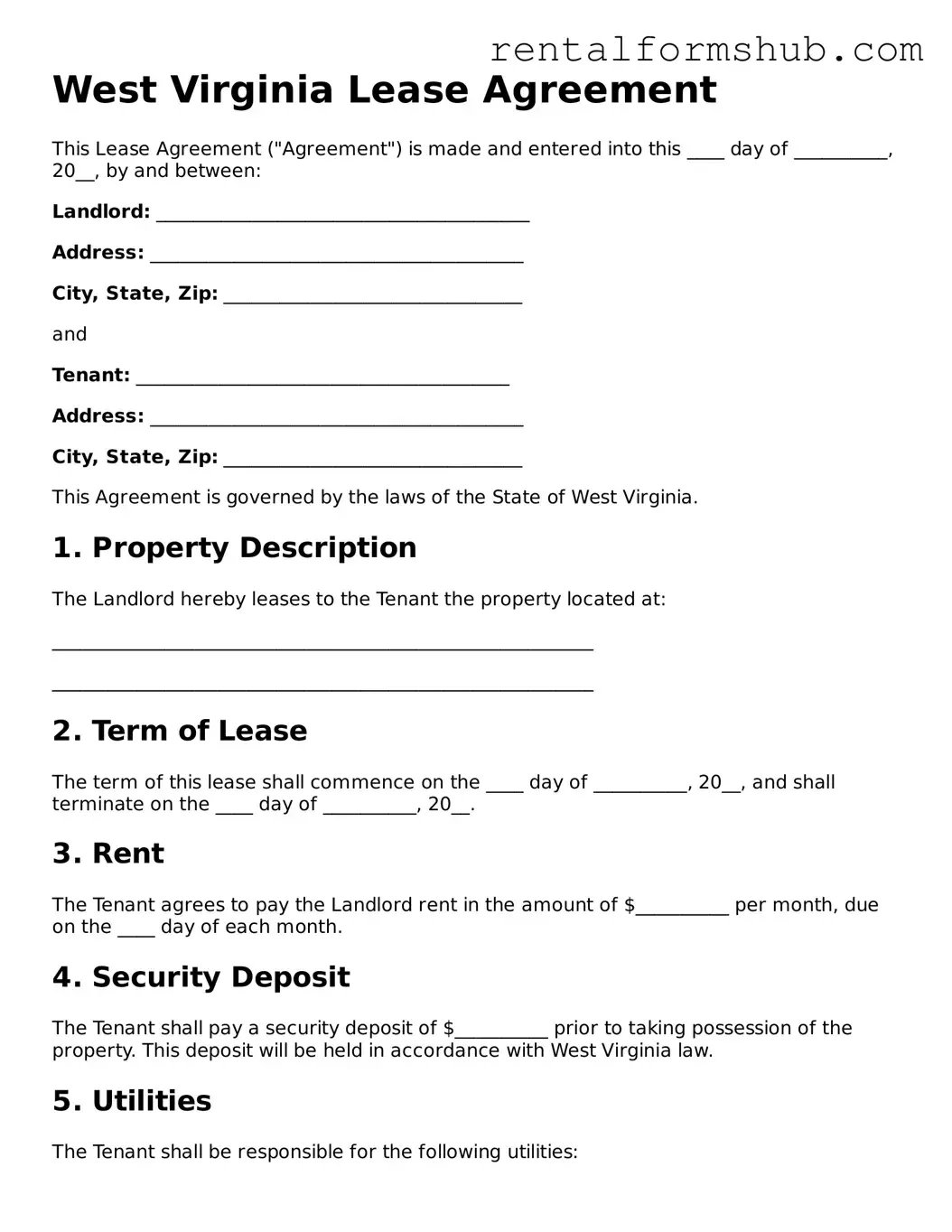 Official West Virginia Lease Agreement Template
