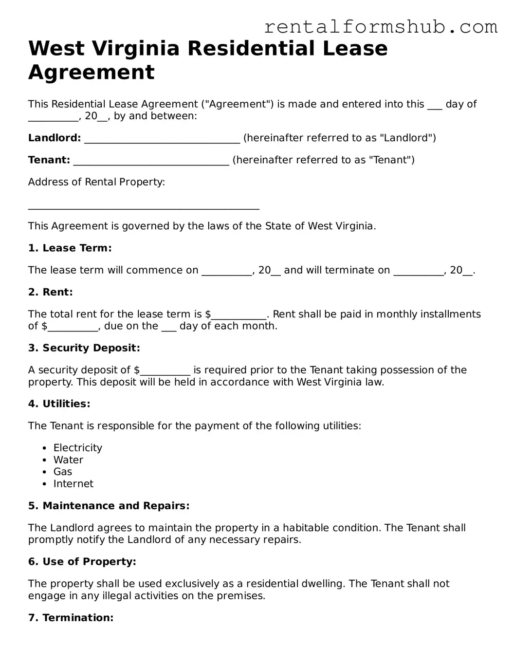 Official West Virginia Residential Lease Agreement Template