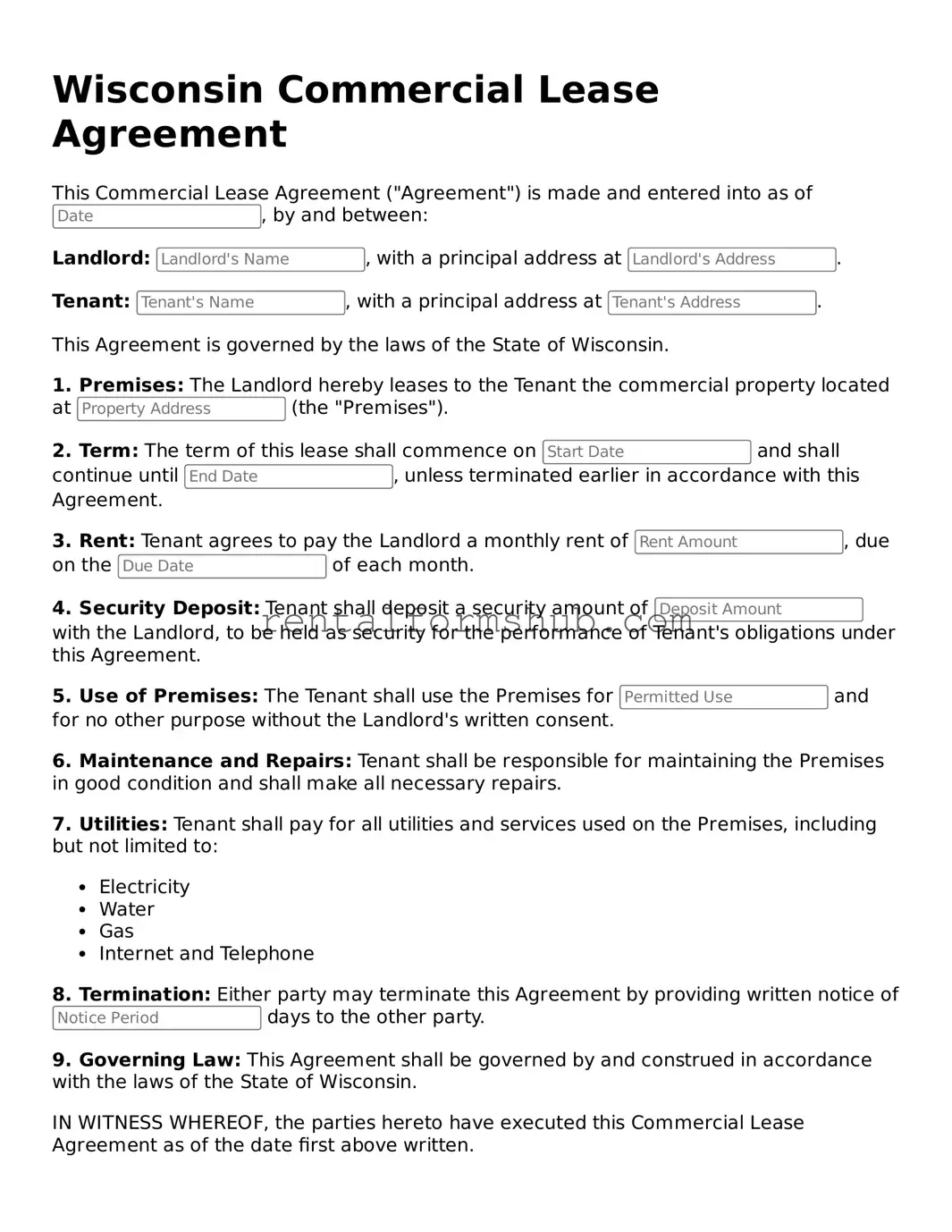 Official Wisconsin Commercial Lease Agreement Template