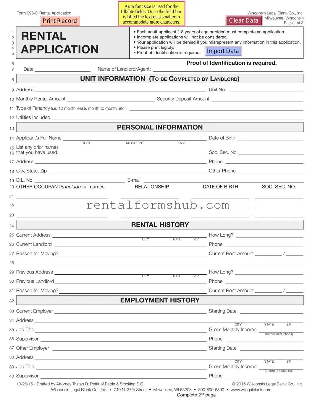 Fill Out a Valid Wisconsin Rental Application Form