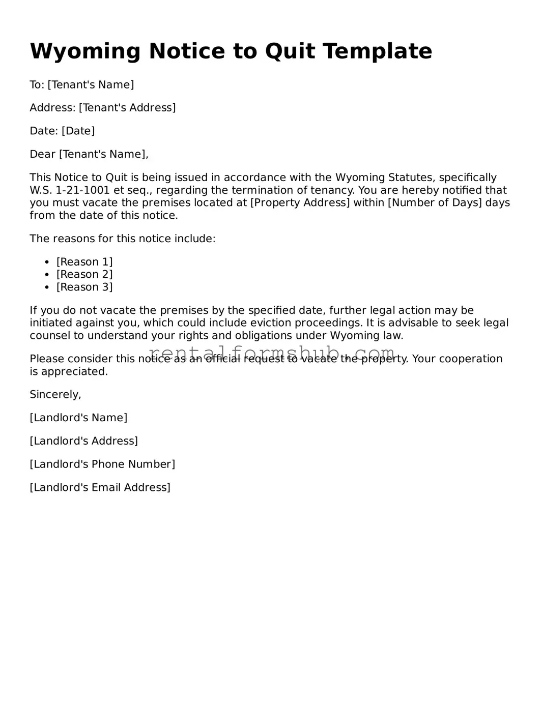 Official Wyoming Notice to Quit Template