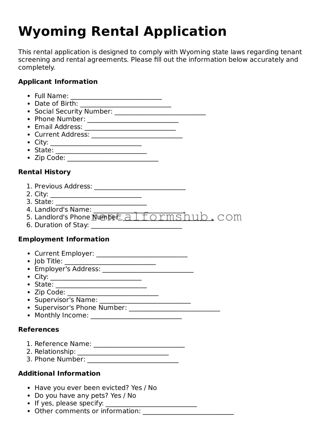 Official Wyoming Rental Application Template