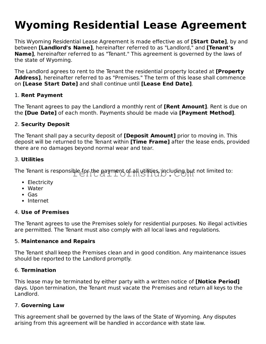 Official Wyoming Residential Lease Agreement Template