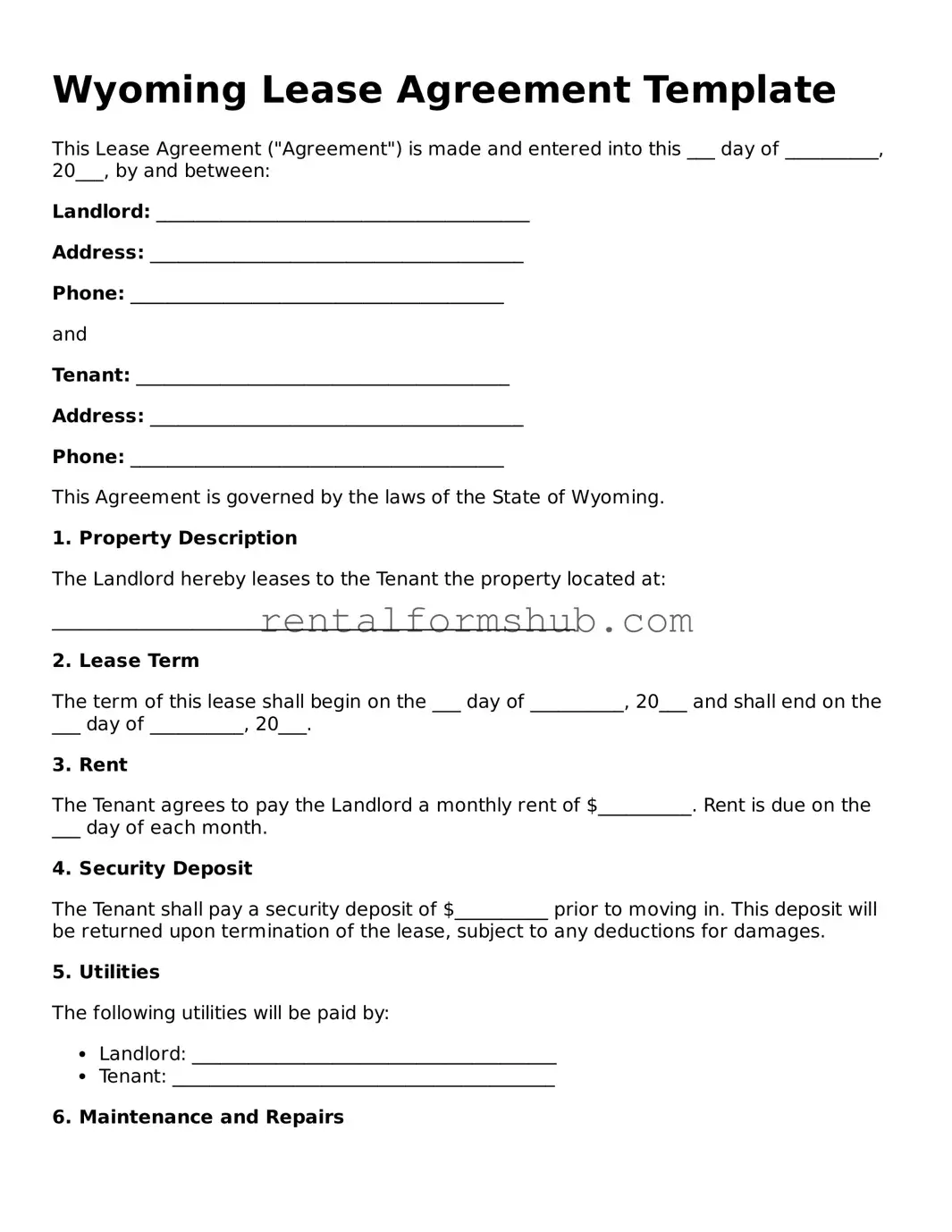 Official Wyoming Lease Agreement Template