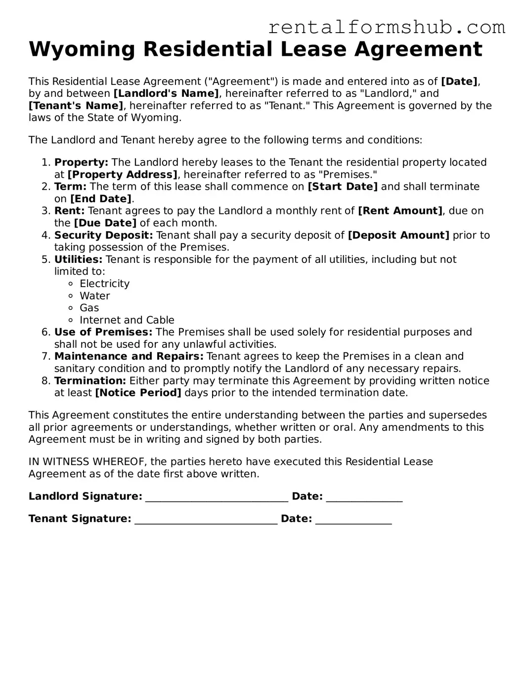 Official Wyoming Residential Lease Agreement Template